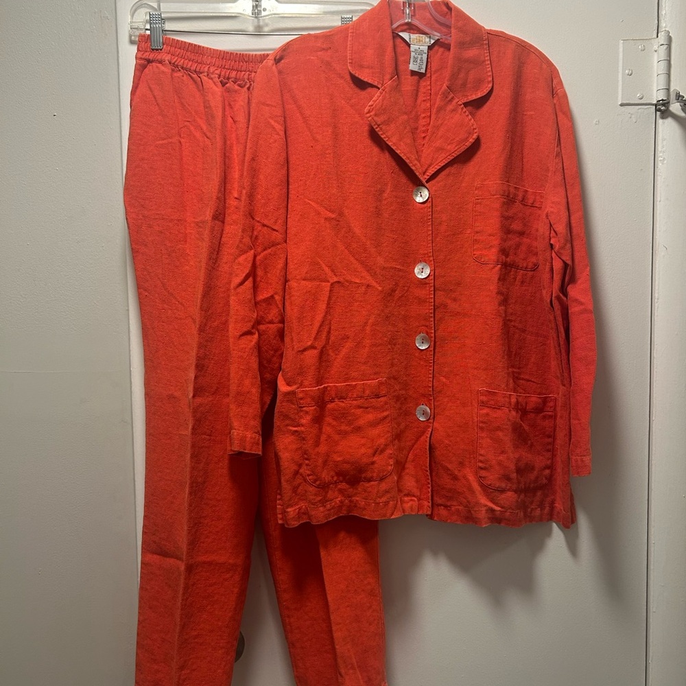 Bright Coral Linen Blazer Jacket | 100% Linen Lightweight Spring Summer Layering